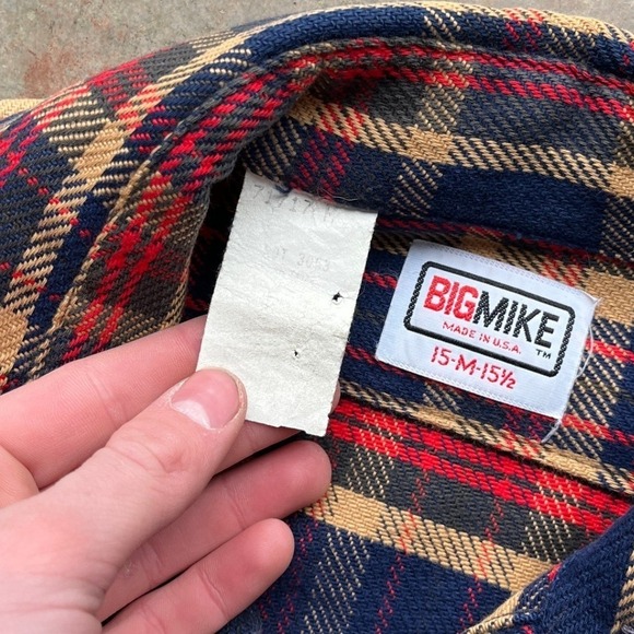VTG 70s BIG MIKE Vintage Plaid Flannel Shirt Men Made in USA Red Blue Tan L - Picture 3 of 8
